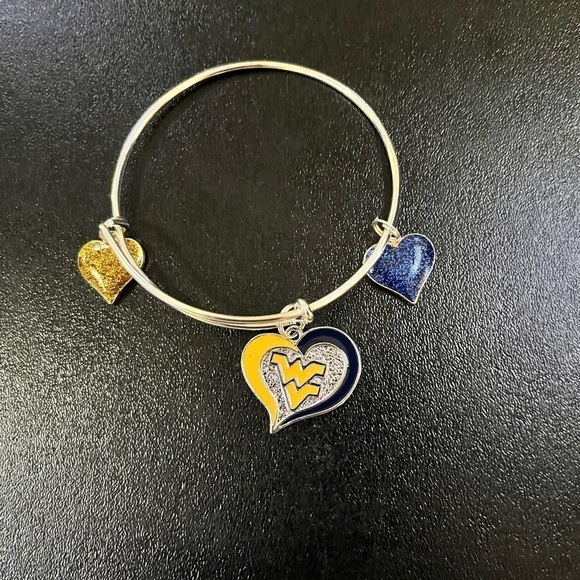 Handmade Adjustable Silver Bracelet sparkling blue gold heart WVU Virginia Charm - Picture 2 of 5